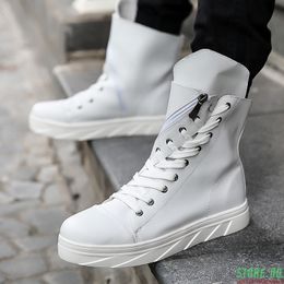 Boots Men 6 cm Height Increasing Platform Back Zip Leather Shoes Male Mixed Colors Y3 High Top Black White Mens 230817