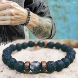 Strand Vintage Natural Black Lava Stone Beads Prayer Bracelet For Men Healing Balance Chakra Personality Colour Bangle Women Jewellery