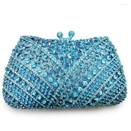 Evening Bags High Quality Blue Rhinestone Crystal Clutches Women Shoulder Handbags Handmade Ladies Gemstone Diamond Party Prom Clutch