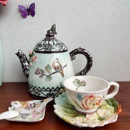 Mugs European style underglaze Colour Ceramic Teapot Tea Cup Bird Plate Dessert plate home dining afternoon flower tea cup 230818