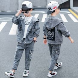 Clothing Sets Boys spring and autumn denim suit big boy Korean version of the trend twopiece fashion jacket pants 2piece set 230818