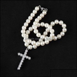 Pendant Necklaces Pendants Jewelry Pearl Chain Necklace Cross Hip Hop For Women Men 8-10Mm Pearls Beads Link Vintage Statement Gift Dr Dhci8