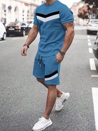 Men's Tracksuits Men Clothes 2023 S 3D Printed T-shirt Suits Solid Color Graphic Designer Fashion Round Neck Short Sleeves Tracksuit