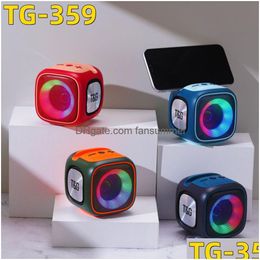 Portable Speakers Tg359 Wireless Bluetooth Speaker Led Light Rgb Square Phone Stand Tws Connect Fm U-Disk Tf Card Subwoofer Stereo Han Dhev8