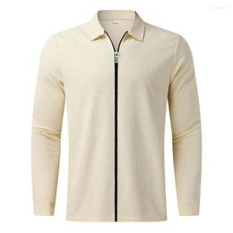 Men's Jackets Zipper Closure Coat Stylish Waffle Texture Cardigan Slim Fit Long Sleeve Jacket With Placket For Spring Autumn