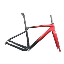 Flat Mount Disc Brake Gravel Bike Frame GR047 Toray t1000 Carbon Fibre Metallic Red Paint T47 thread Bottom Bracket