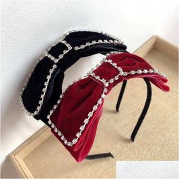 Hair Accessories Korean Veet Bow Headbands For Women High-Grade Crystal Rhinestone Solid Fabric Hairbands Headwear Boutique Drop Deliv Dhdu0