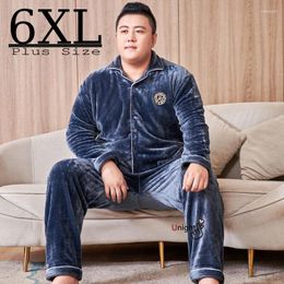 Men's Sleepwear 5XL 6XL Warm Men Winter Fleece Pajamas Man Tick Flannel Pajama Set Velvet Nitwear Ome Clots Pyjama Pijama