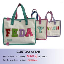 Personalised Chenille Embroidery Cotton Canvas Tote Bag--UP TO 6 LETTERS--Shopping Handbag Bag Top Button Closure Custom Name