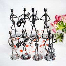 Decorative Objects Figurines 8pcs Musician Guitar Player Metal Statue Musical Instrument Iron Art Collectible Figurine Home Cafe Office Book 230817