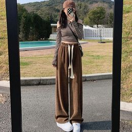 Women's Pants Casual Warm Plus Velvet Wide Leg Oversize Thick Winter Baggy Trousers Women Ankle Length High Waist Pantalones Q417