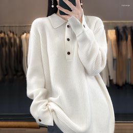 Women's Sweaters Autumn/Winter Wool Cold Resistant Sweater Polo Collar Solid Button Pullover Soft Glutinous Blouse