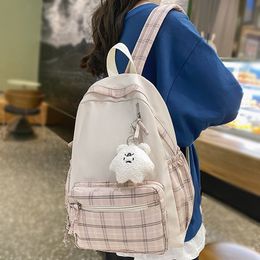 School Bags Plaid Lady Cute Bag Trendy Female Laptop Backpack Fashion Travel Women Lattice Kawaii Book Girl College 230817