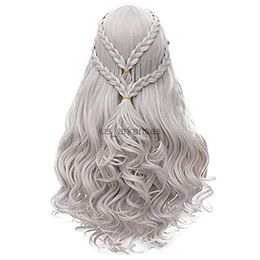 Synthetic Wigs HAIRJOY Synthetic Hair Daenerys Targaryen Wigs Silver Long Braided Costume Cosplay Queen Lolita Wig for Women HKD230818