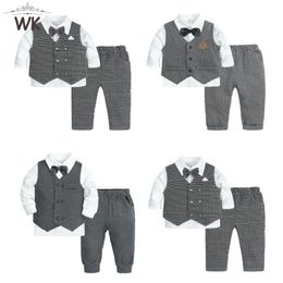 Clothing Sets born Baby Boys Gentleman Suit Toddler Long Sleeve Formal Tuxedo Striped Shirt Vest Pants Outfit Birthday Wedding Elegant Set 230818