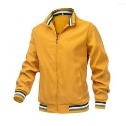 Men's Jackets Spring Autumn Men Solid Colour Windbreaker Stand Collar Long Sleeve Casual Jacket Side Pockets Zipper Placket Sports Coat