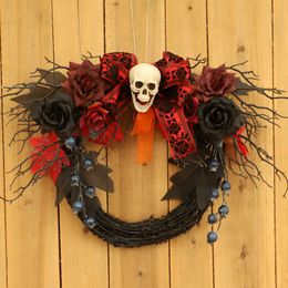 Other Event Party Supplies Halloween Wreath Hanging Skull Ghost Decorations Front Door Window Wreathes Props Background Decoration 230817