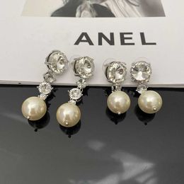 Brand Designer MiuMiu Earring Fashion Pearl Pendant Water Drop Long Women's Ear Clip Light Luxury High Grade Sense Shihua Diamond Short Earrings Accessories Jewelry