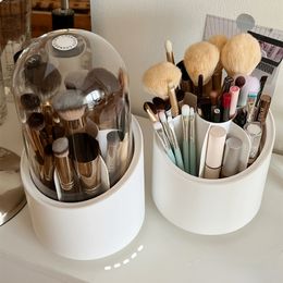 Storage Boxes Bins Desktop Makeup Brush Bucket Cup Holder with Lid Rotating Lipstick Cosmetic Box Organizer Tube Transparent 230817