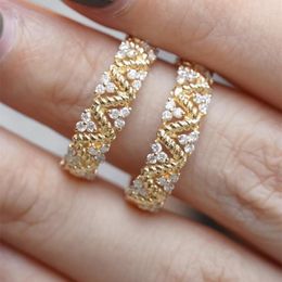 Cluster Rings UNICE Designed High Fashion Real 18K Solid Yellow Gold Jewellery AU750 Geometric Triangle Natural Diamonds Twisted Rope