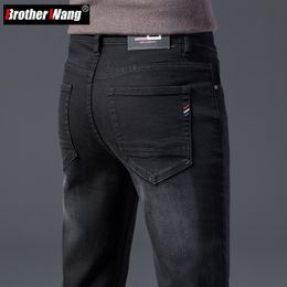 Mens Jeans Autumn Classic Stretch Slim Fit Business Casual Frayed Black Stretchcotton Denim Pants Male Brand Trousers 230817