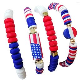 Strand 4-piece Set Of Coloured Pottery Bracelet USA Flag The United States Jewellery Pearl Pulsera