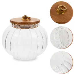 Storage Bottles Pumpkin Glass Jar Pantry Jars Calico Dry Fruit Dried Food Grain Wood Lid