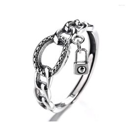 Cluster Rings 318FJ ZFSILVER Silver S925 Fashion Trendy Adjustable Retro Double-layer Twist Circle Dangle Lock For Women Wedding Jewellery