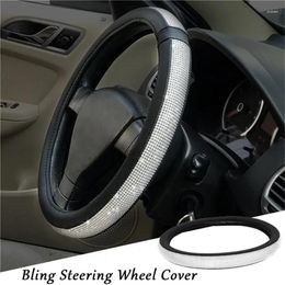 Steering Wheel Covers 38cm PU Leather Rhinestone Car Cover Interior Accessories