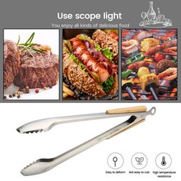 BBQ Tools Accessories 1pcs Wood Handle Barbecue Grilling Tong Salad Bread Serving Food Clip Kitchen Cooking 230817