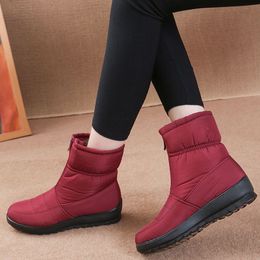 Dimensioni di spedizione gratuite 35-44 Stivali da neve impermeabili Designer rosso blu navy Donne inverno inverno peluche con stivale con cerniera anteriore Non slip cotone imbottito scarpe da esterno imbottite