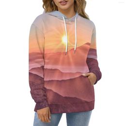 Women's Hoodies Elegant Sunshine Mountains Artwork Leggings Street Wear Casual Pullover Hoodie Winter Long Sleeve Hooded Sweatshirts