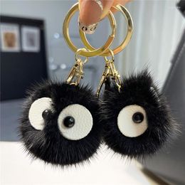 Keychains Mini Real Ball Keychain Car Keyring Metal Ring Pendant Cute Plush Toy Trinkets Women Bag Ornaments Mobile Phone Chain