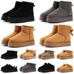 Модные тапочки тапочки для сапог каштановый мех скольжения овчарки Shearling Tazz Mules Женщины мужчины Ultra Mini Platform Slip-On Sues