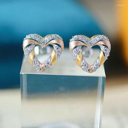 Stud Earrings ZOCA Luxury Craft Beautiful Love Heart 925 Sterling Silver Gold Plated Small Girls Fine Jewellery Design Women Gift Party