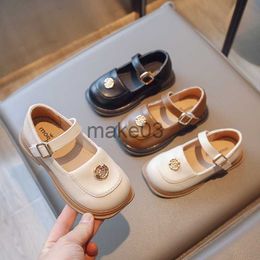 Sneakers 2023 Spring New Girls Leather Shoes Children Shoes Korean Style Gold Flower Unique Nonslip Princess Retro Kids Shallow Loafers J230818
