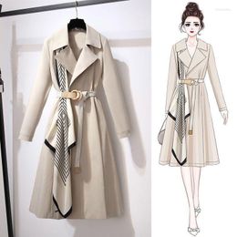 Women's Trench Coats Women Autumn Winter Large Size Belt Loose Block Colour Appear Thin Medium Length Female Fashion Clothing Tops