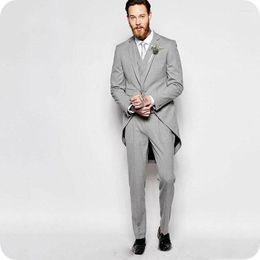 Men's Suits Vintage Grey Tailcoat Men Wedding Slim Fit Man Blazer Costume Homme Jacket 3Piece Pants Vest Groom Tuxedos Ternos