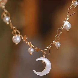 Strand Chinese Crescent Moon Pearl Bracelet For Women Fashion Fantasy Star Heart Pendant Aesthetic Party Jewellery Gifts