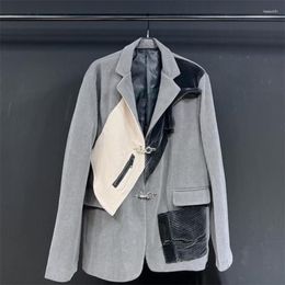 Women's Suits Women Men Grey Fashion Patchwork Hit Colour Suit Jacket Loose Blazer Autumn Coat Y4140