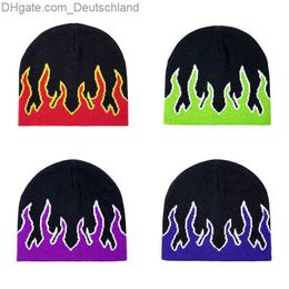 Beanie/Skull Caps Beanie New Hot Fashion BrandAutumn Winter Unisex Fire Design Street Dance Trend Hip Hop Knitted Soft Wear Warm Man Bonnet Beanie Hat Y2209 Z230818