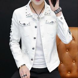 Men's Jackets White Denim Jacket Men Rivet Motorcyle Basic Coat Streetwear Hip Hop Bomber Jacket Cowboy Men's Jean Jacket Chaqueta Hombre 230817