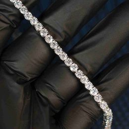 Hip Hop Jewelry Custom Chain 925 Sterling Silver 3mm Round Brilliant Cut Vvs Diamond Moissanite Tennis Bracelet