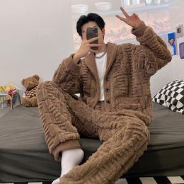 Men's Sleepwear Winter Warm Flannel Pyjama Sets Men Long Sleeve Plus Size Loungewear Suit Male Thicken Homewear Casual Pyjama Pijama