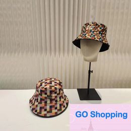 New Japanese Style Jean Fisherman Hat Women's Spring Chessboard Grid Red All-Match Face-Looking Small Summer Bucket Bucket Hat