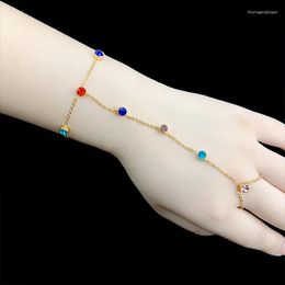 Link Bracelets European And American Fashion Bracelet Color Zircon Titanium Steel No Size Ring Women's Hand Jewelry Wholesale