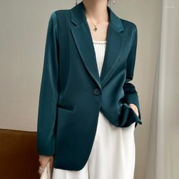 Women's Suits Black Silk Blazers Women 2023 Formal Loose Office Lady Work Suit Pockets Jackets Coat Female Notched Femme