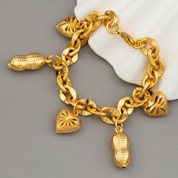 Link Bracelets Fashion Gold Colour Peanut And Heart Pendant Bangle Trendy Charm Original DIY Women's Bracelet Jewellery For Gifts