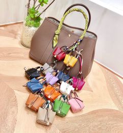 High-end Artificial Leather Vegetable Basket Package Pendant Creative Headset Car Keychain Leather Mini Bucket Bag Ornaments for Women