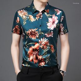 Men's Casual Shirts 3D Floral Print Dress Men Shirt Short Sleeve Silky Luxury Summer Fashion Soft Comfortable Quality Chemise Homme S-3XL